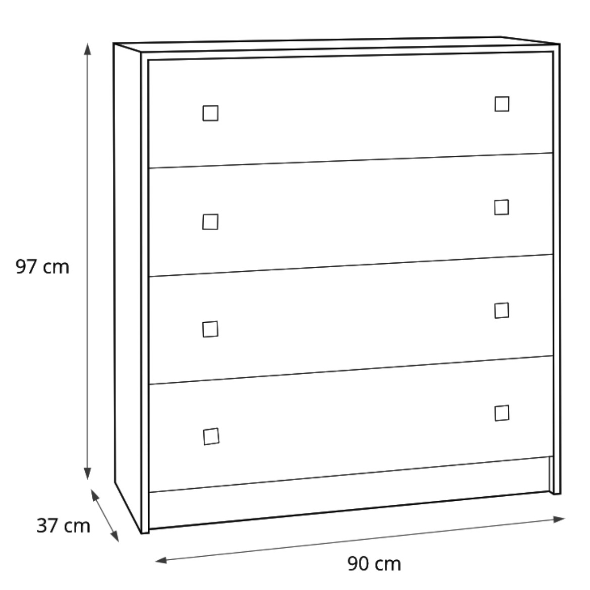 Tommy Komoda 4 Ladice 90x37x97 Cm Tamno Siva Izbjeljeno Bijela