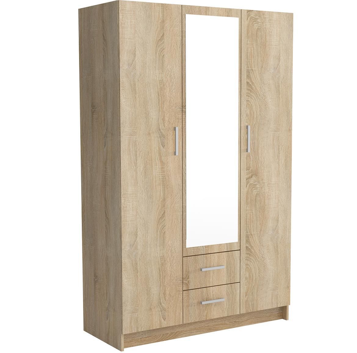 Pino 1 Ormar Ogledalo 3 Vrata 2 Ladice 120 2x55x195 Cm Natur Sonoma