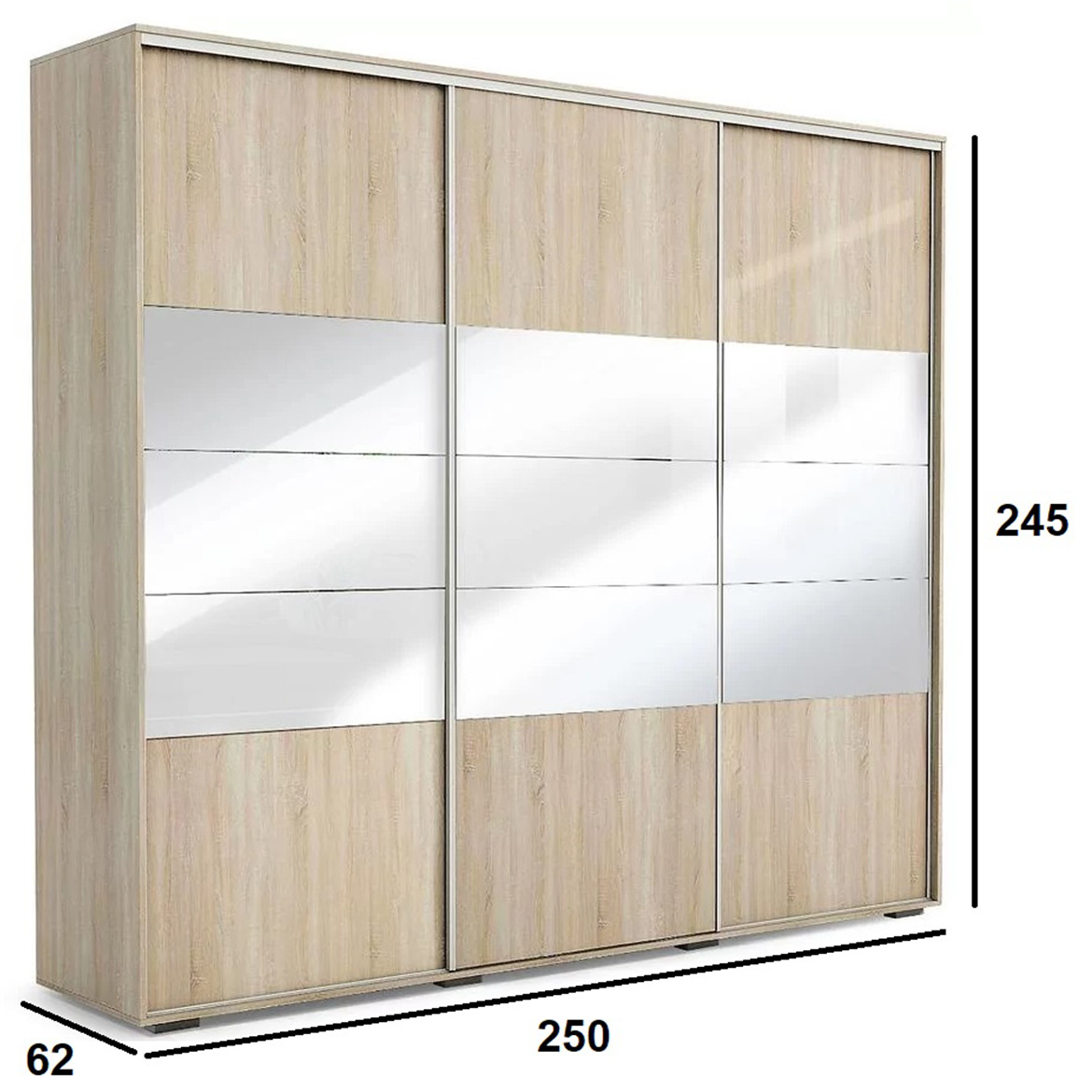 Milena ormar 3 vrata 250x62x245 cm natur (sonoma hrast)/ogledalo