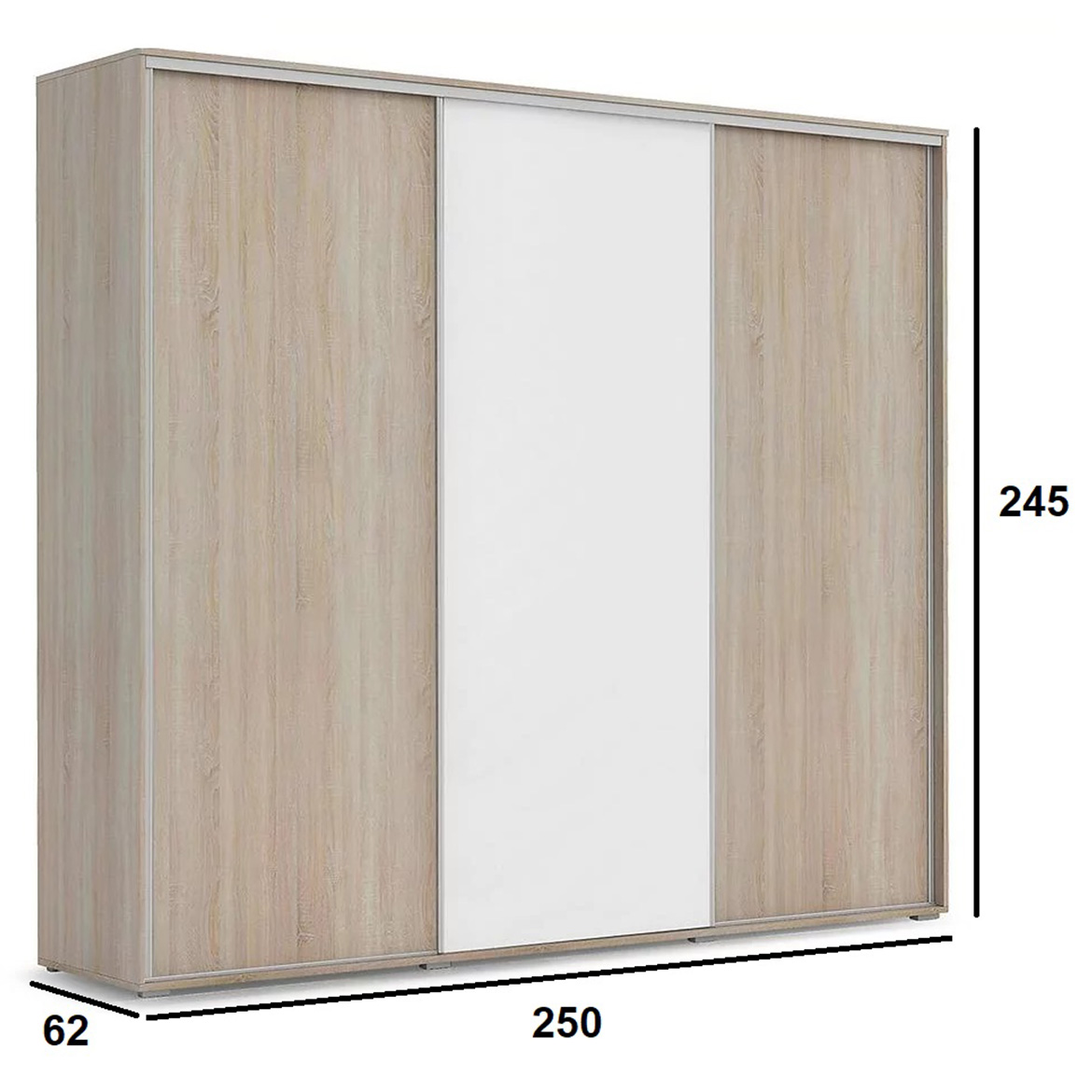 Kalina ormar 3 vrata 250x62x245 cm natur (sonoma hrast)/bela