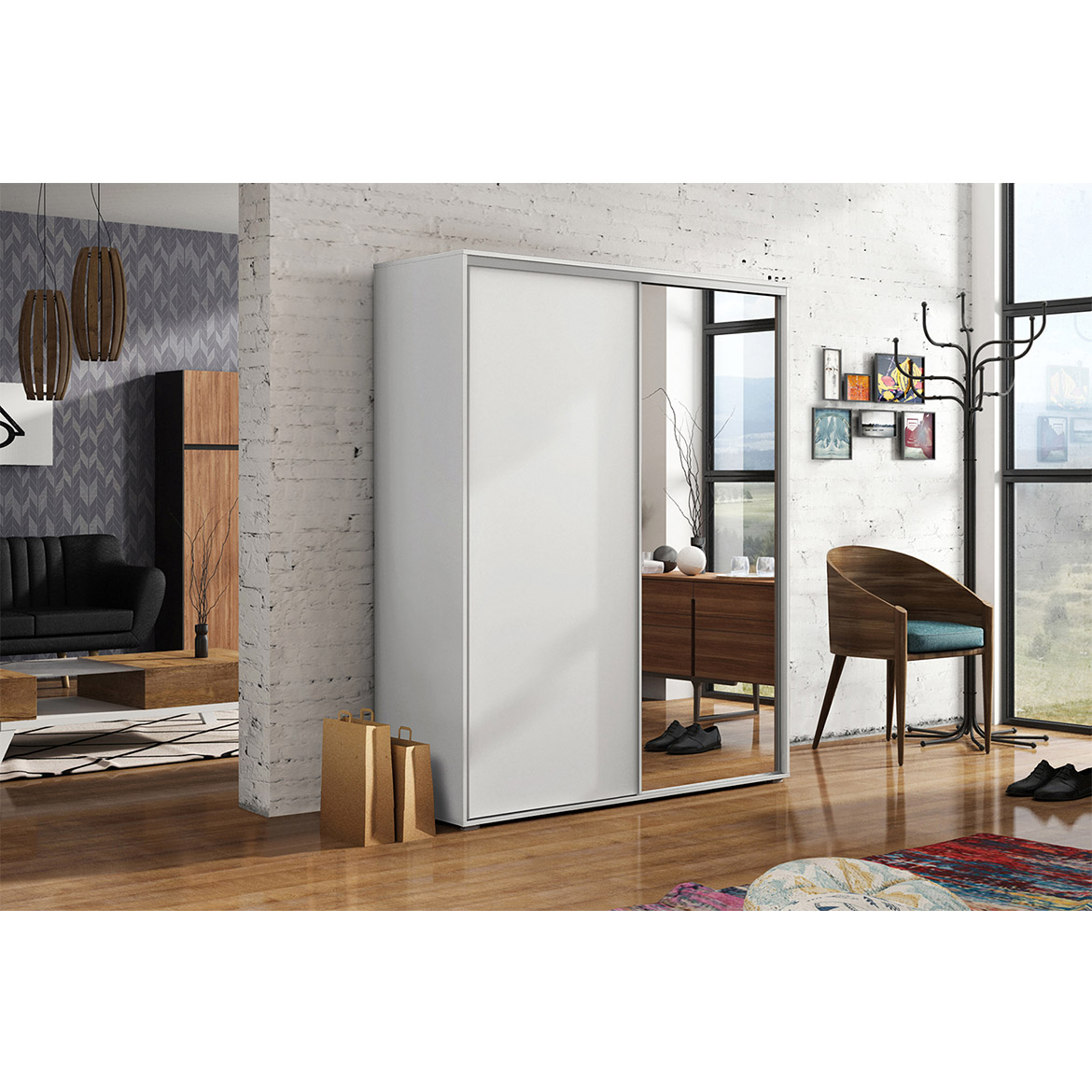 Blanka ormar 2 vrata 150x62x245 cm bela/ogledalo