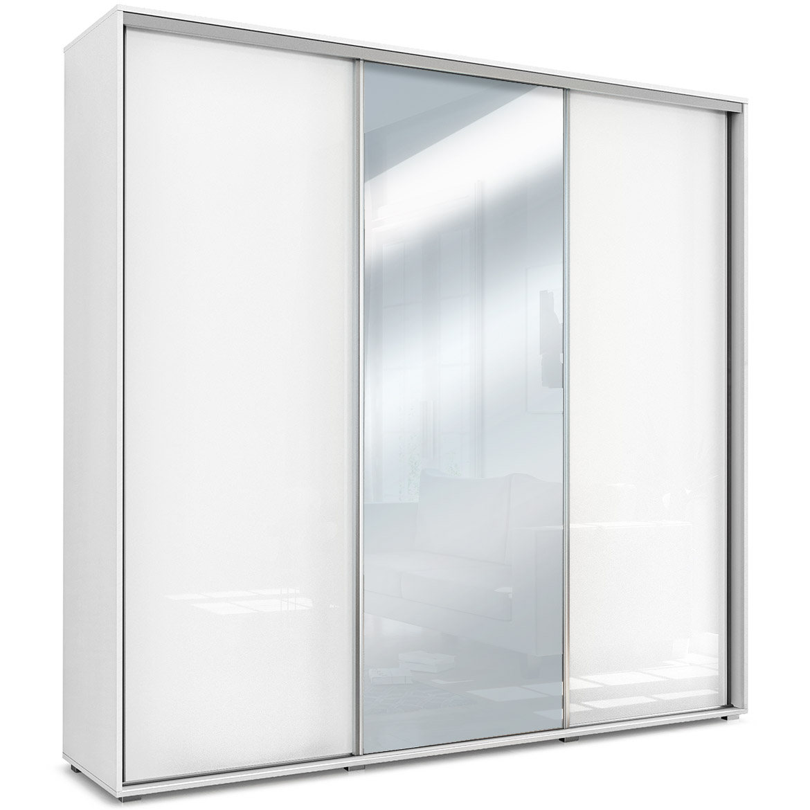 Amelia ormar 3 vrata 278x62x245 cm bela visoki sjaj/ogledalo