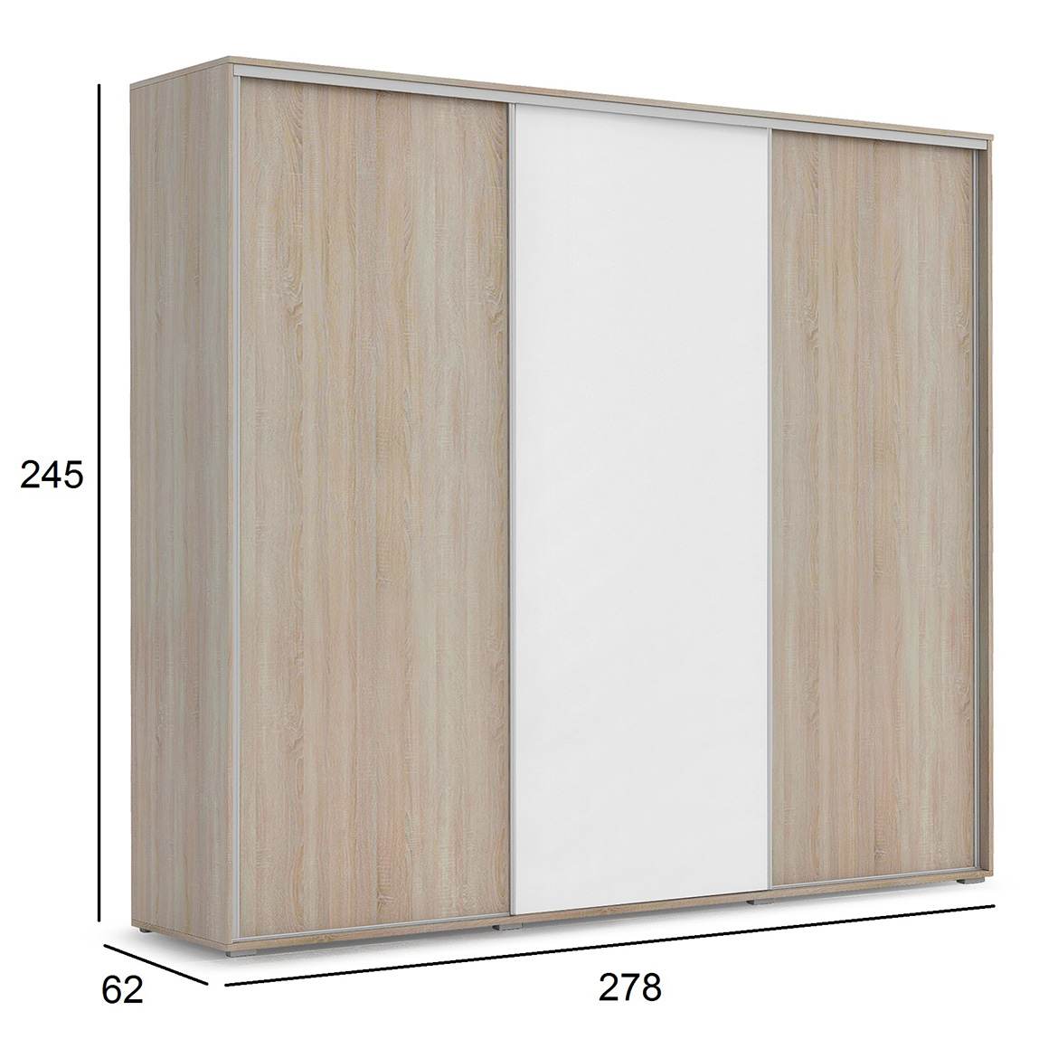 Kalina ormar 3 vrata 278x62x245 cm natur (sonoma hrast)/beli