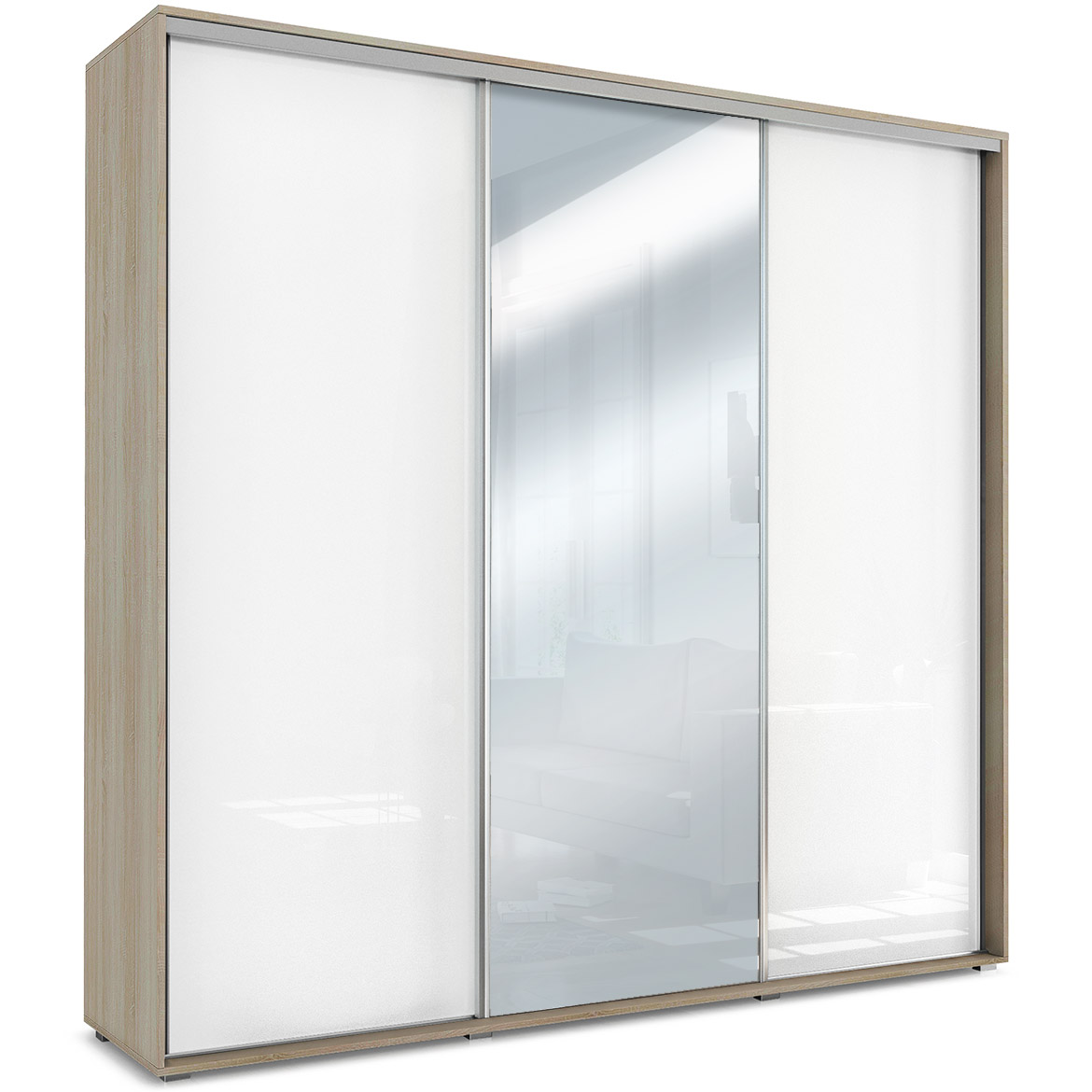 Amelia ormar 3 vrata 250x62x245 cm  natur (sonoma hrast)/bela/ogledalo