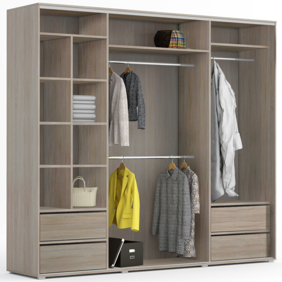 Amelia ormar 3 vrata 250x62x245 cm  natur (sonoma hrast)/bela/ogledalo
