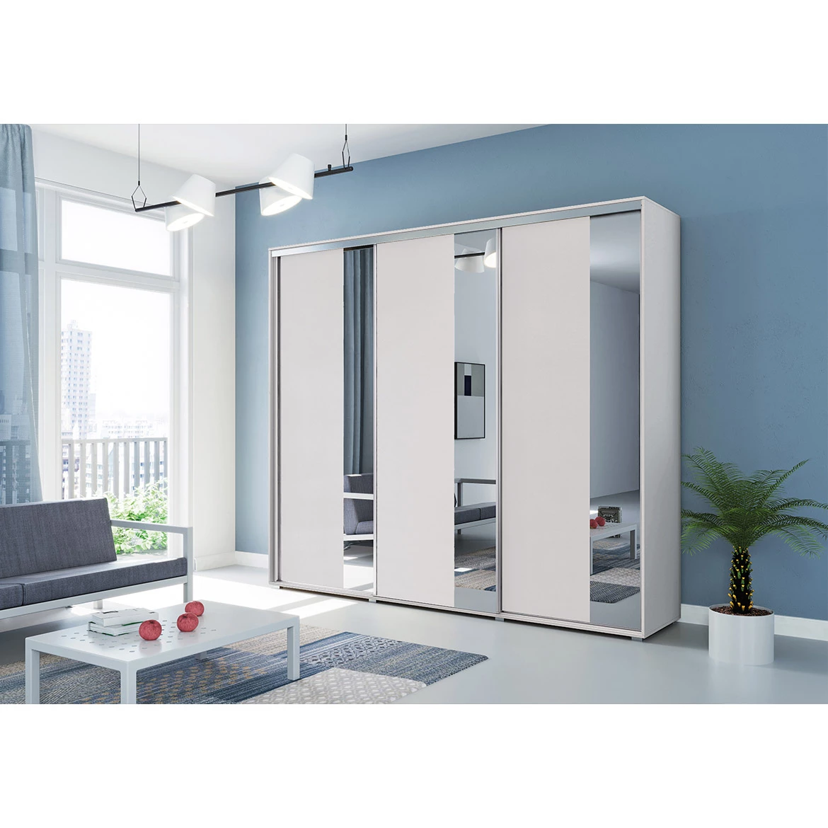 Nadia ormar 3 vrata 250x62x245 cm bela/ogledala