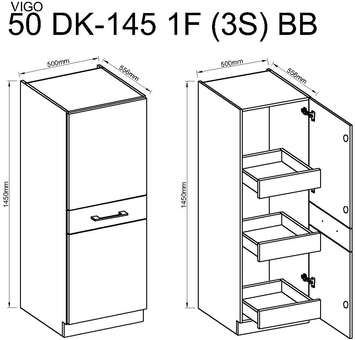 Vigo 50dk-145 3s bb povišeni ormar 1vr+1fioka+2korpe 50x55x145 grafit