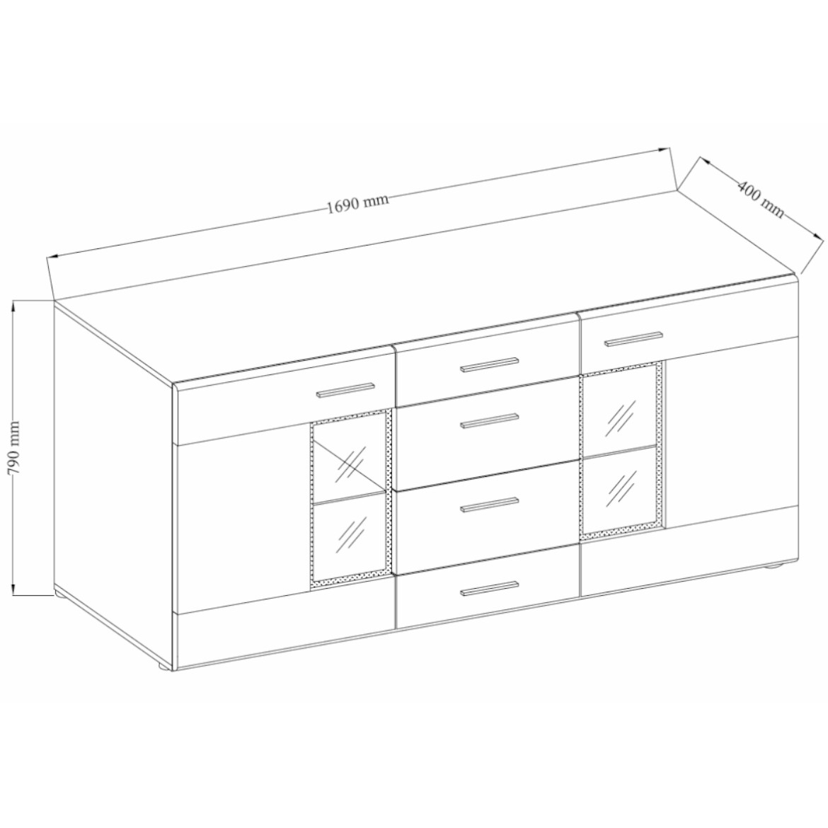 Tango komoda 2 vrata + 4 ladice 169x40x79 hrast