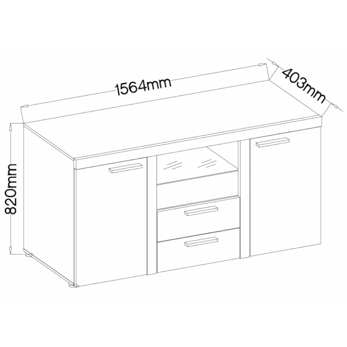 Rumba komoda 2 vrata + 2 fioke + staklena polica 156x40x82 tamni hrast