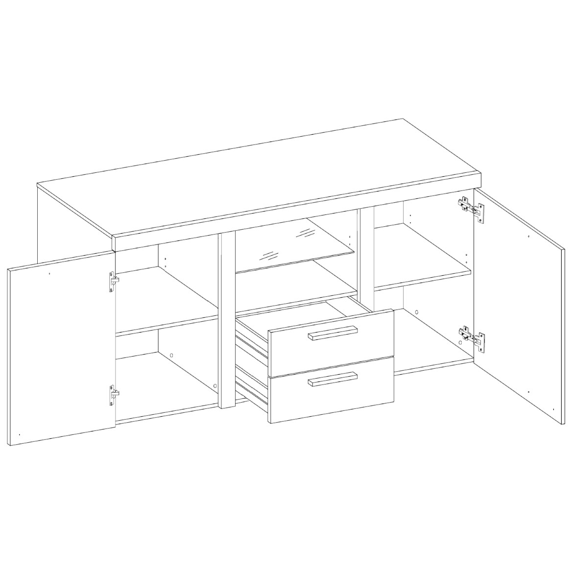 Rumba komoda 2 vrata + 2 fioke + staklena polica 156x40x82  natur (sonoma hrast)