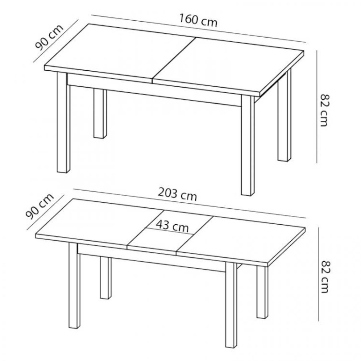 Kora blagovaonski stol 160(203)x90x82 bijeli