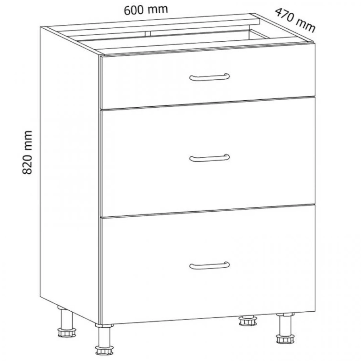 Provansa D60S3 kuhinjski element 3 ladice 47x60x82 cm bijela