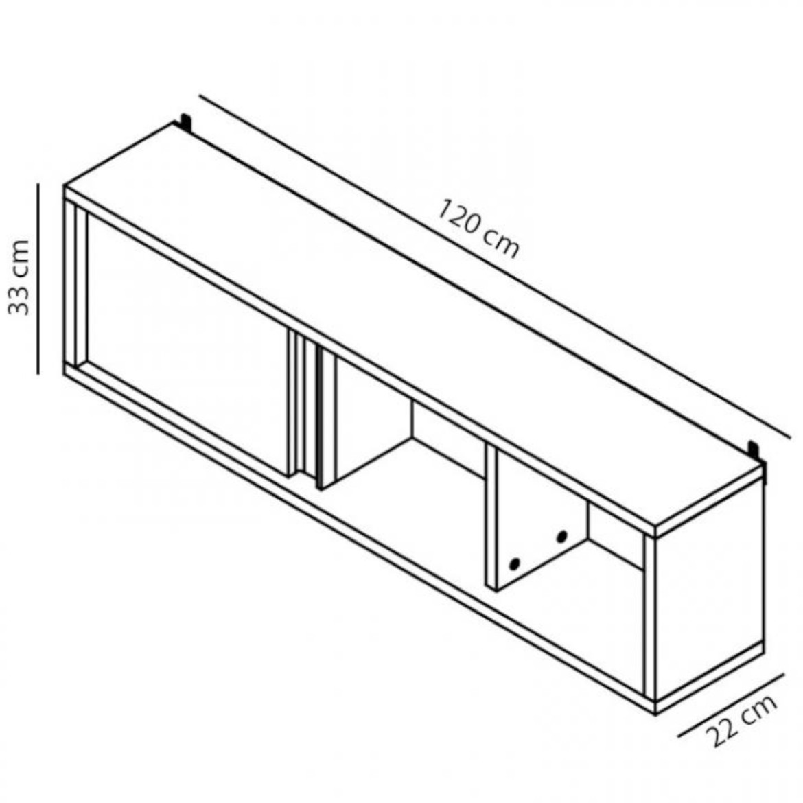 Mati zidna polica 1 vrata + 2 otvora 120x22x33 bela