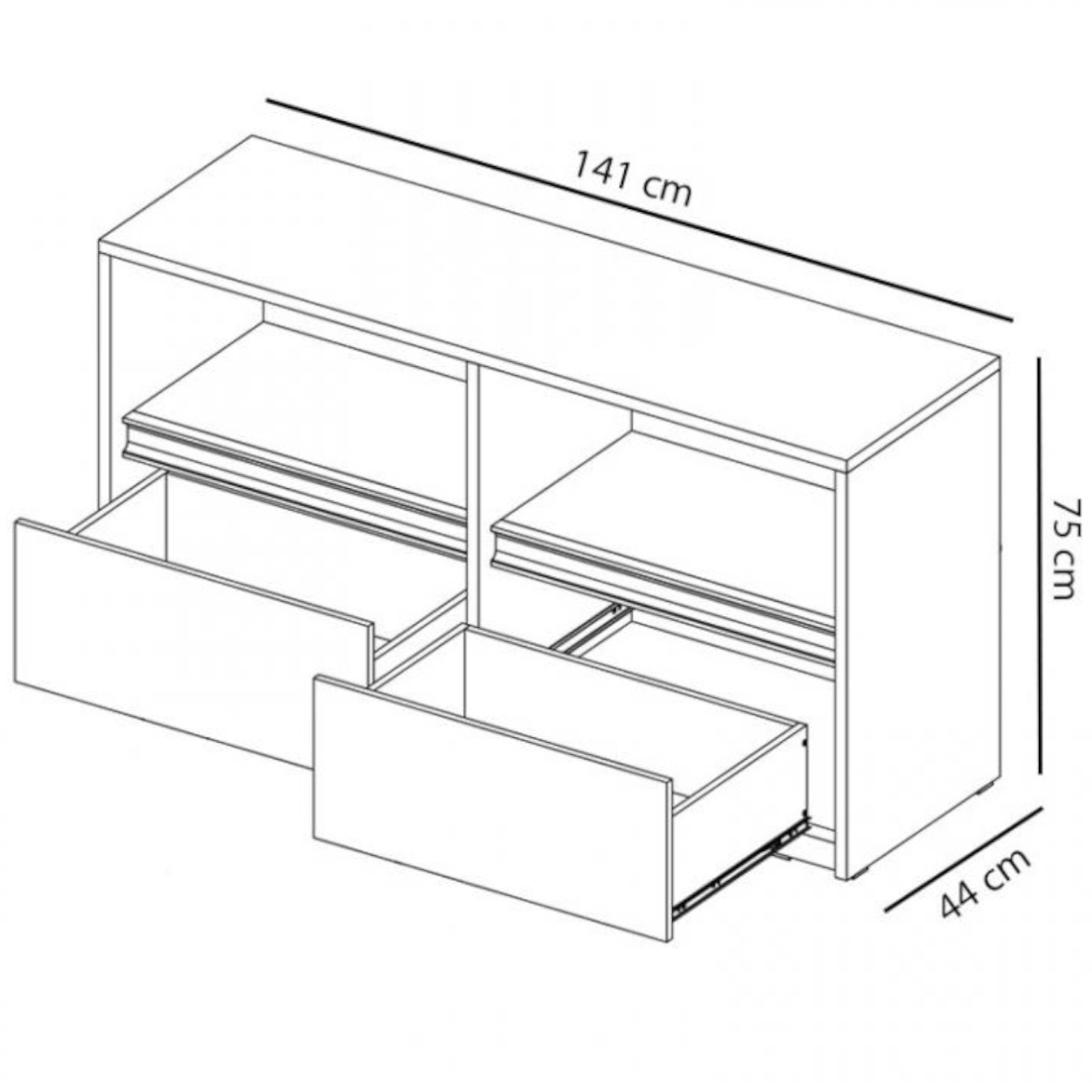 Mati komoda 2 fioke + 2 otvora 141x44x75 bela