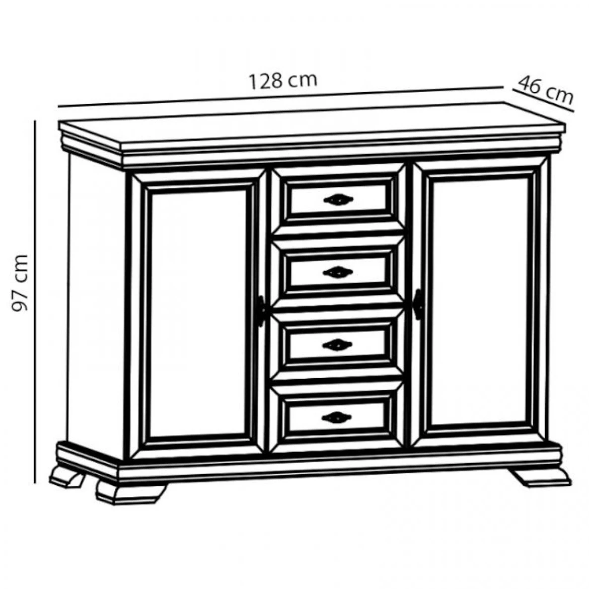 Kora komoda 2 vrata+4 ladice 128x46x97  bijela