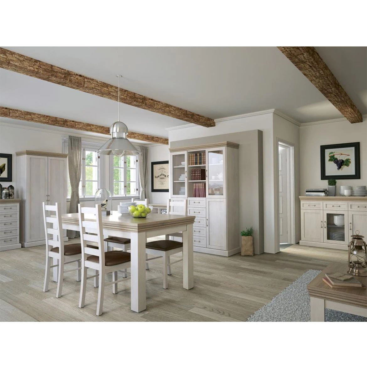 Royal komoda 3 vrata + 3 fioke 127x46x98 izbeljeno bela/hrast