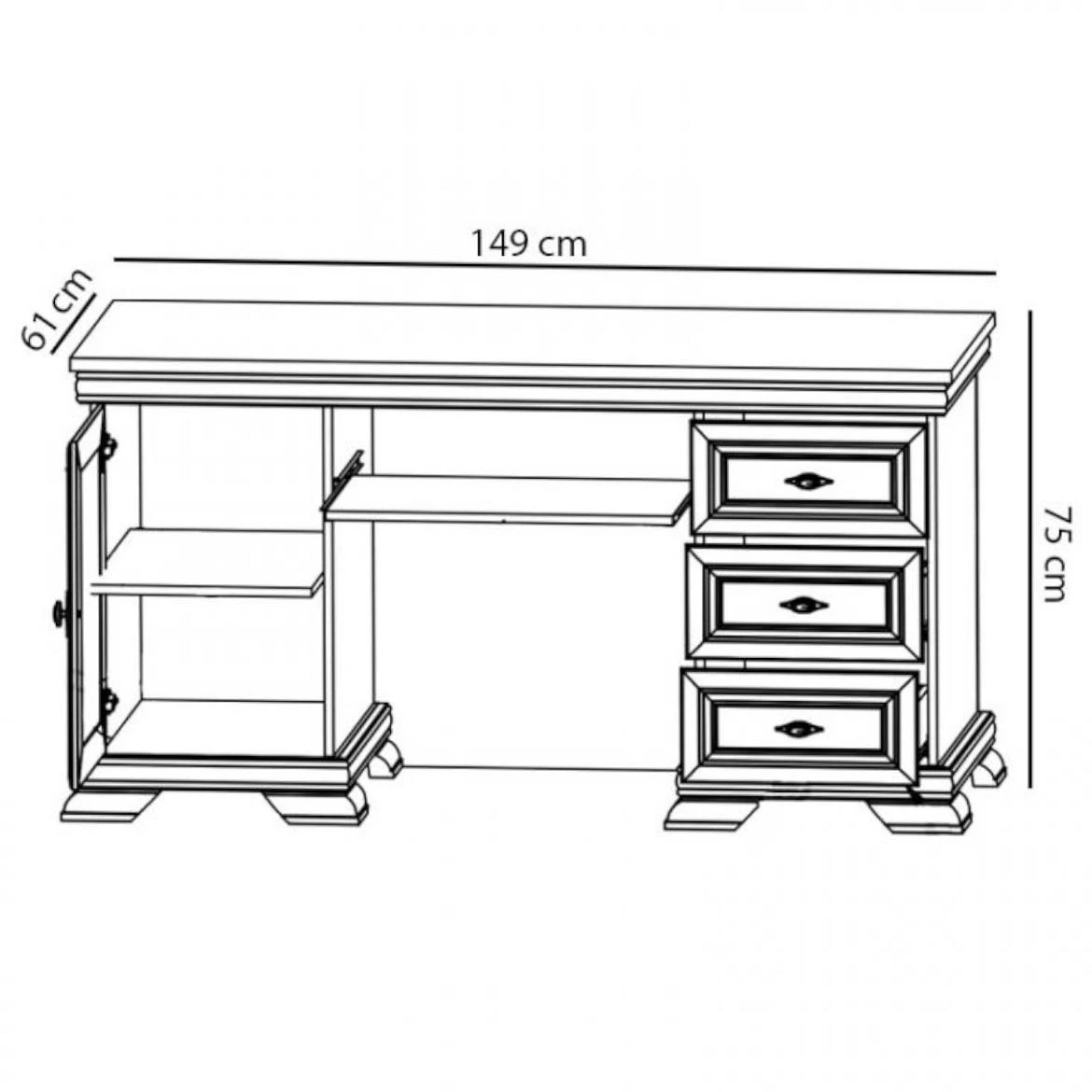 Kora radni stol 1 vrata+3 ladice+polica 149x61x75 cm tamni hrast
