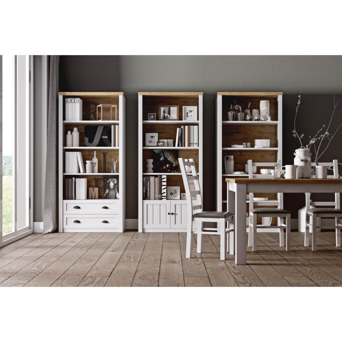 Provence komoda 3 vrata 130x43x88 bijela/tamni hrast