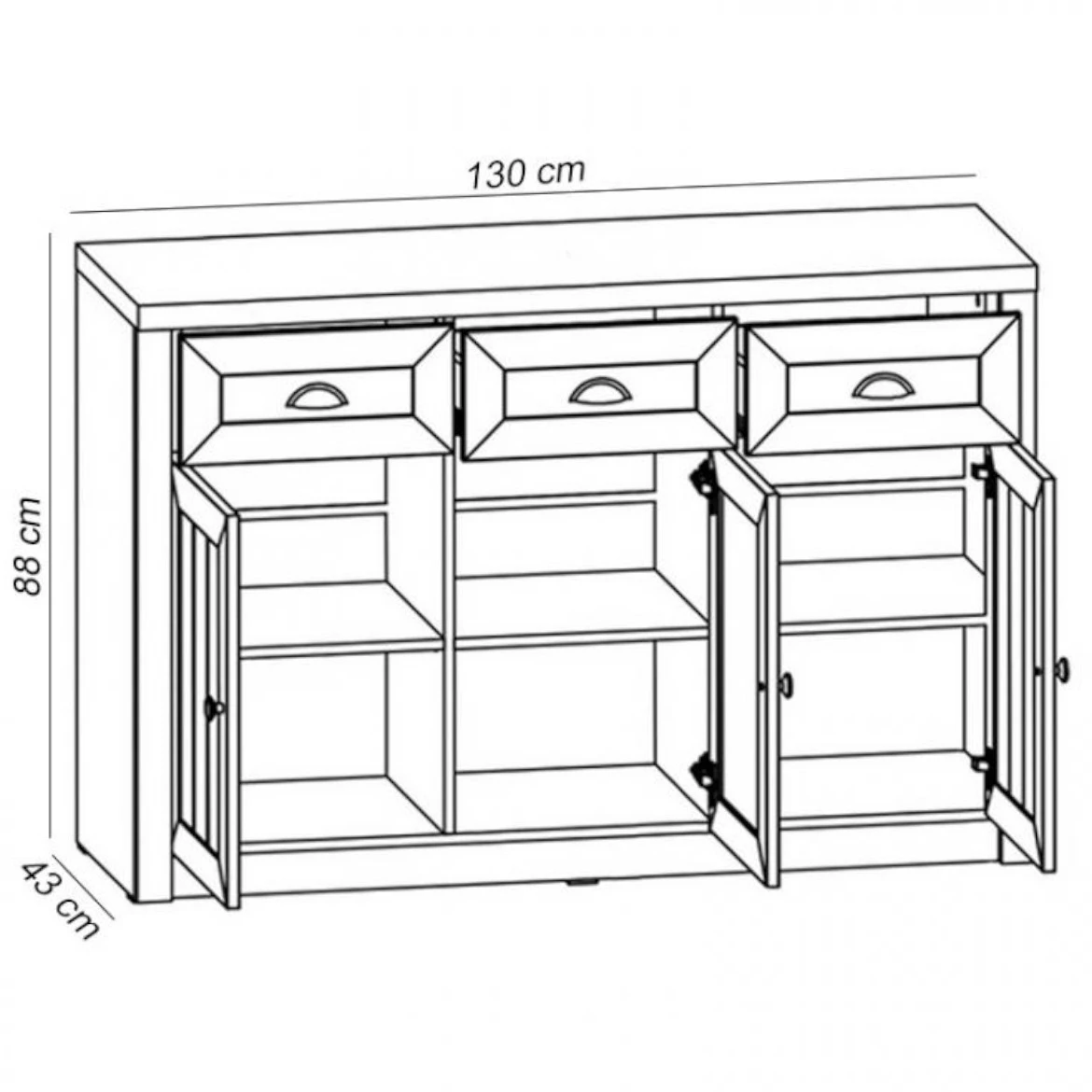 Provencea komoda 3 vrata + 3 fioke 130x43x88  beli/tamni hrast