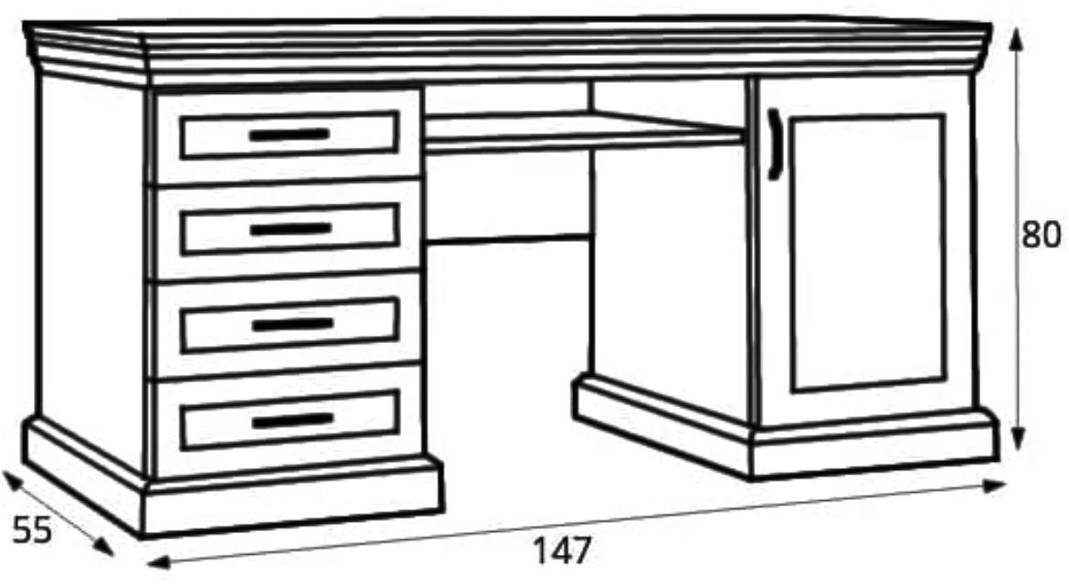 Royal  radni sto  1 vrata + 4 fioke + 1 polica 147x55x80 cm izbeljeno bela/hrast