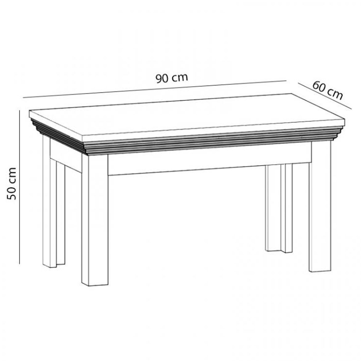 Royal miza 90x60x50 cm beljena bela / hrast