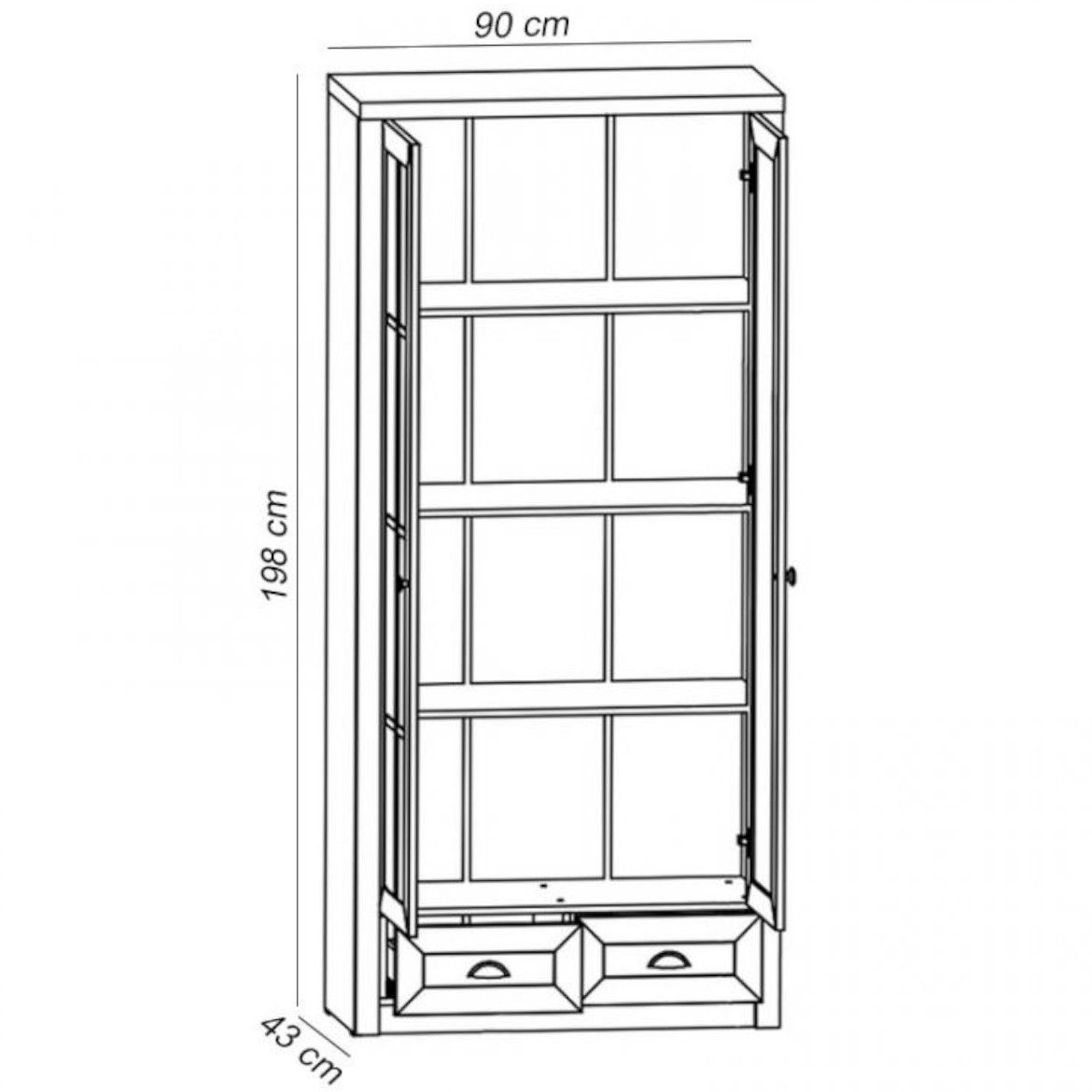 Provence vitrina 2 vrata+2 fioke 90x43x198 zelena