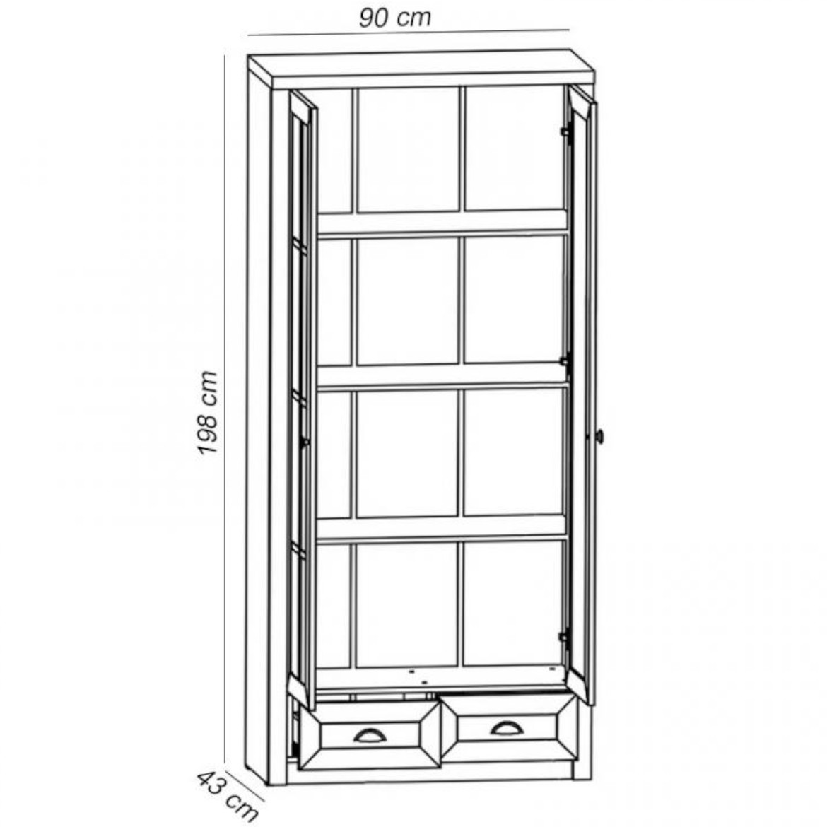 Provence vitrina 2 vrata+2 fioke 90x43x198 siva