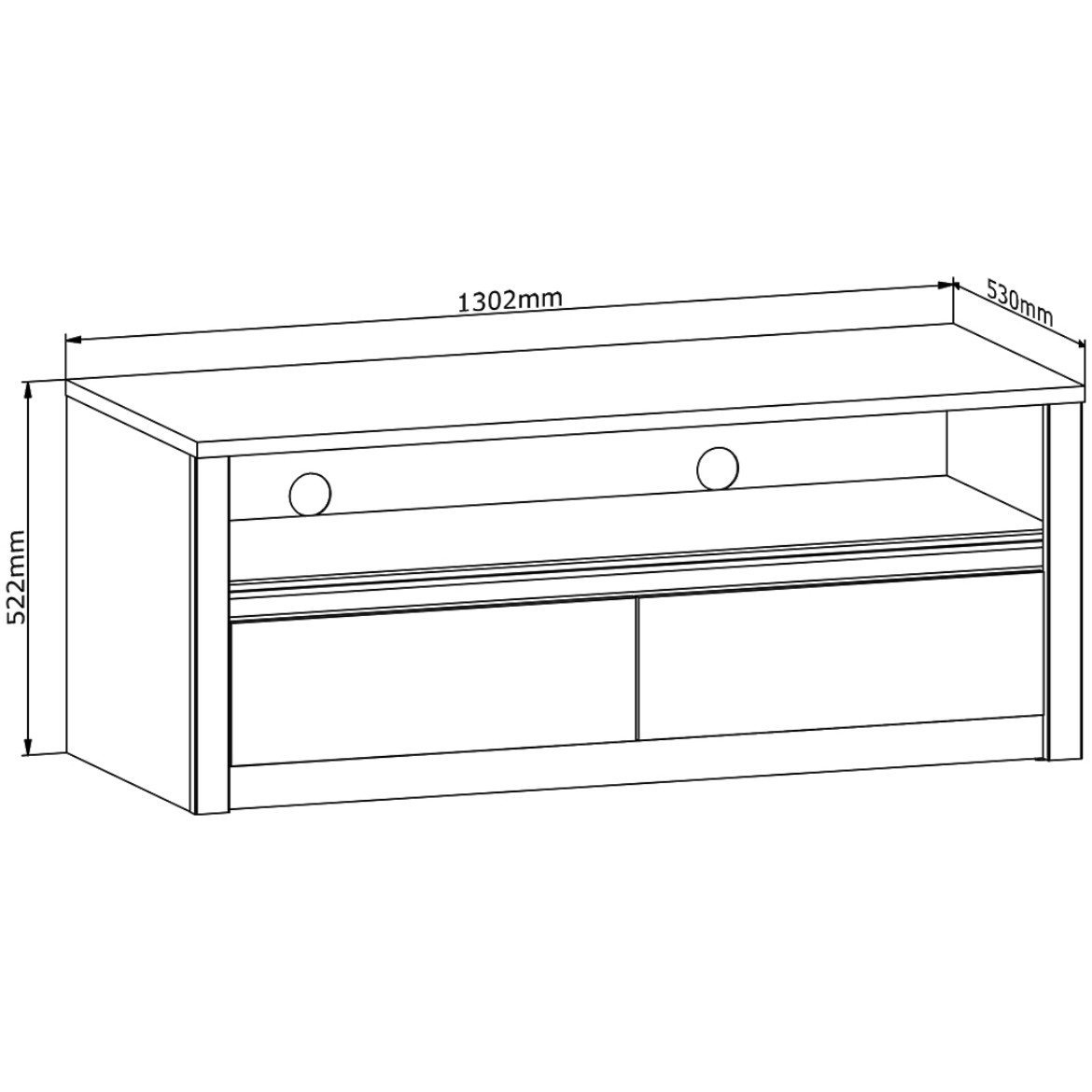 Malta TV komoda 2 fioke + 1 polica 120x53x52 cm natur/belo