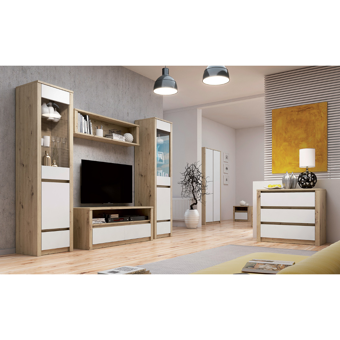 Malta TV komoda 2 fioke + 1 polica 120x53x52 cm natur/belo