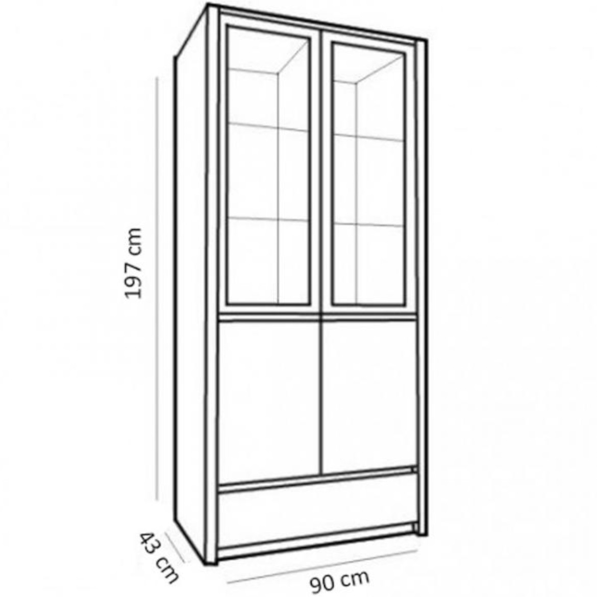 Montana vitrina 2 vrata+1 fioka 90x43x197 tamni hrast