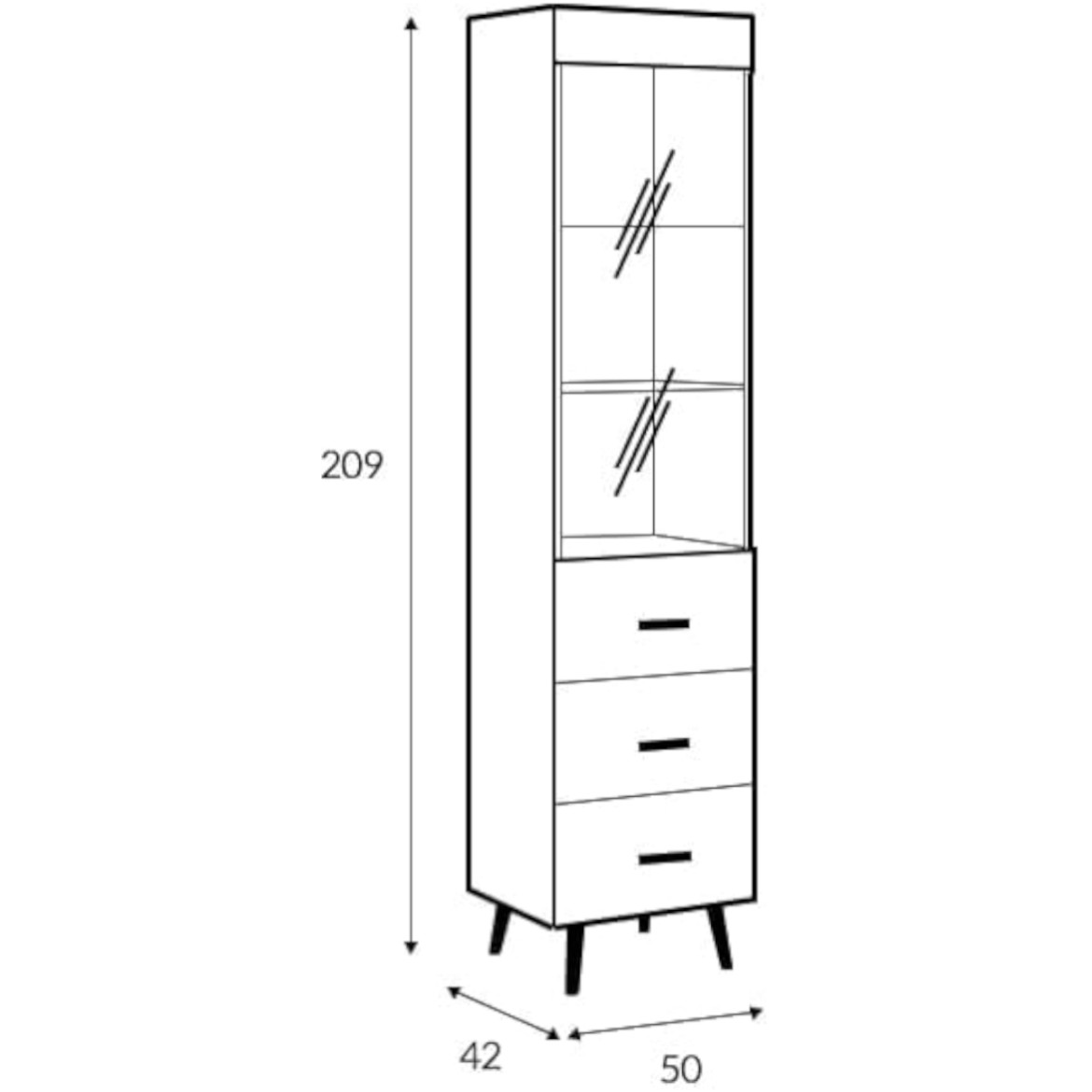 Brillo vitrina 1 vrata+3 fioke 50x42x209 bela/siva sjaj