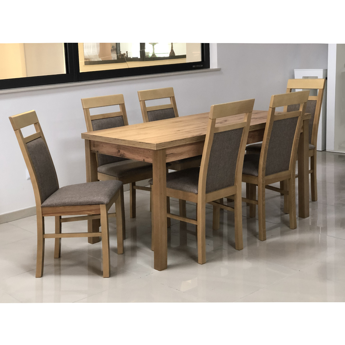 Set sto i stolice Emilia 1 + 6 140x80 Hrast Wotan