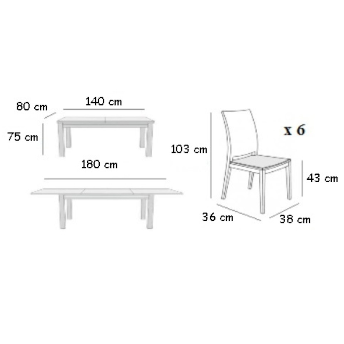 Set sto i stolice Daniel 1 + 6 rusticni 140x80