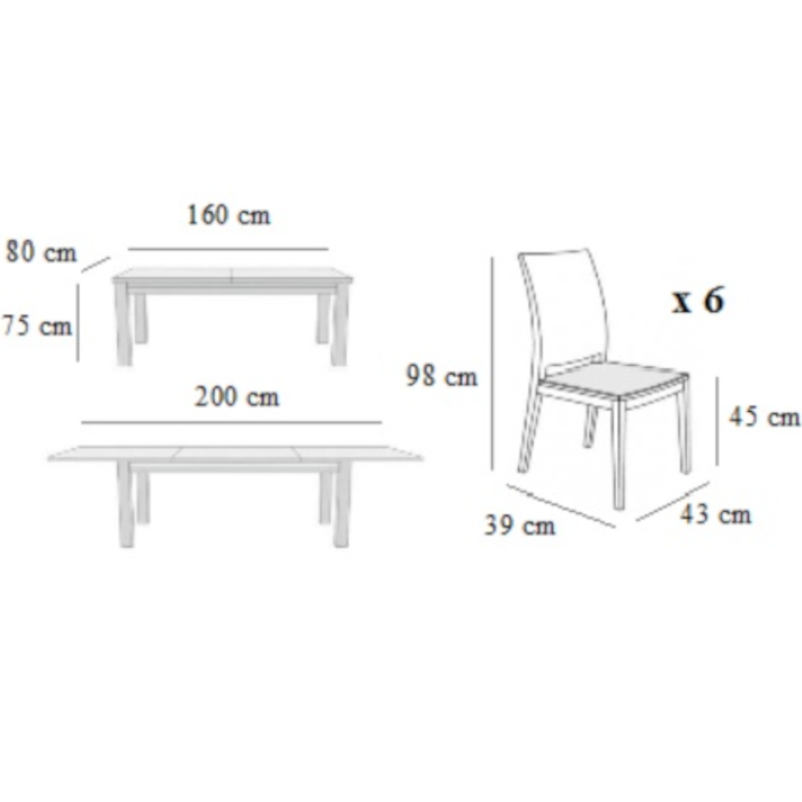 Set stolova i stolica Monia 2 1 + 6 ST343 II KR647 sonoma elmo 204 smeda