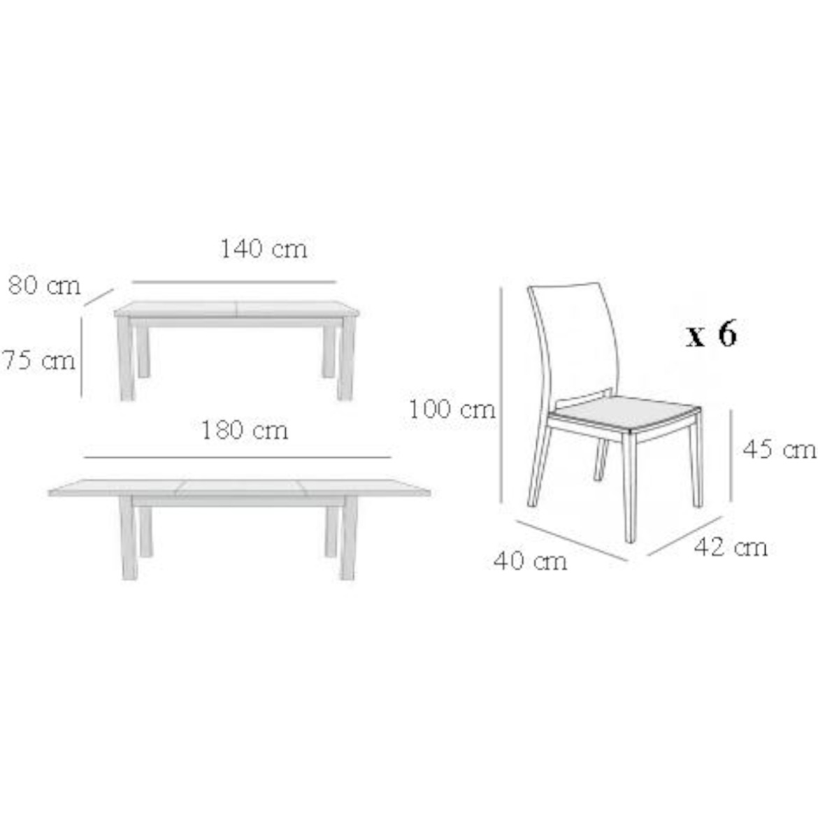 Set sto i stolice Nadia 1 + 6 140x80