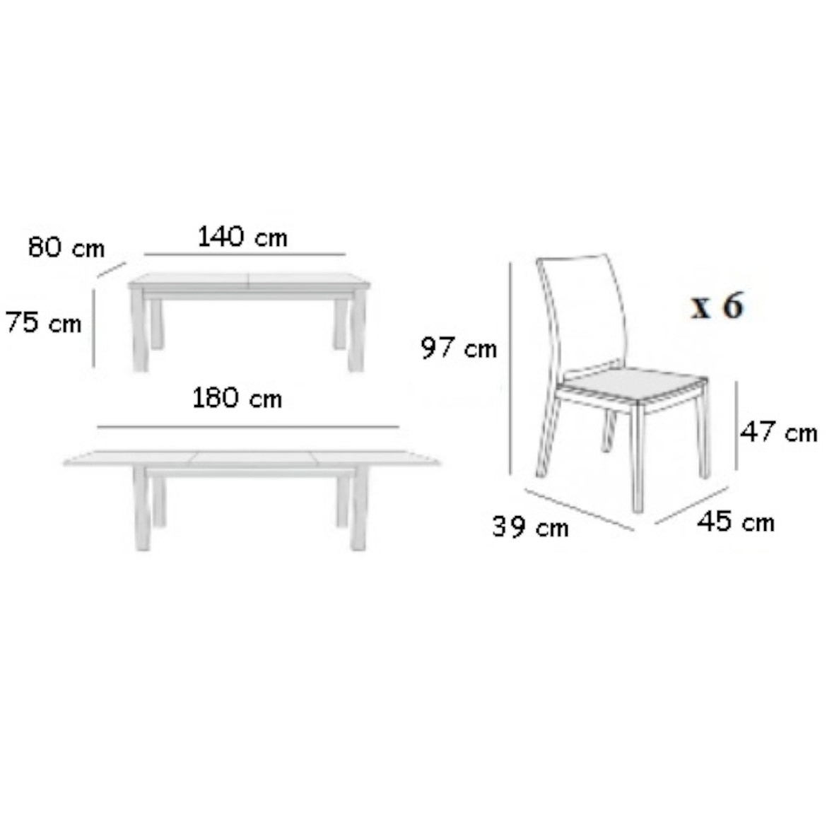 Set sto i stolice Marzena 1 + 6 140x80