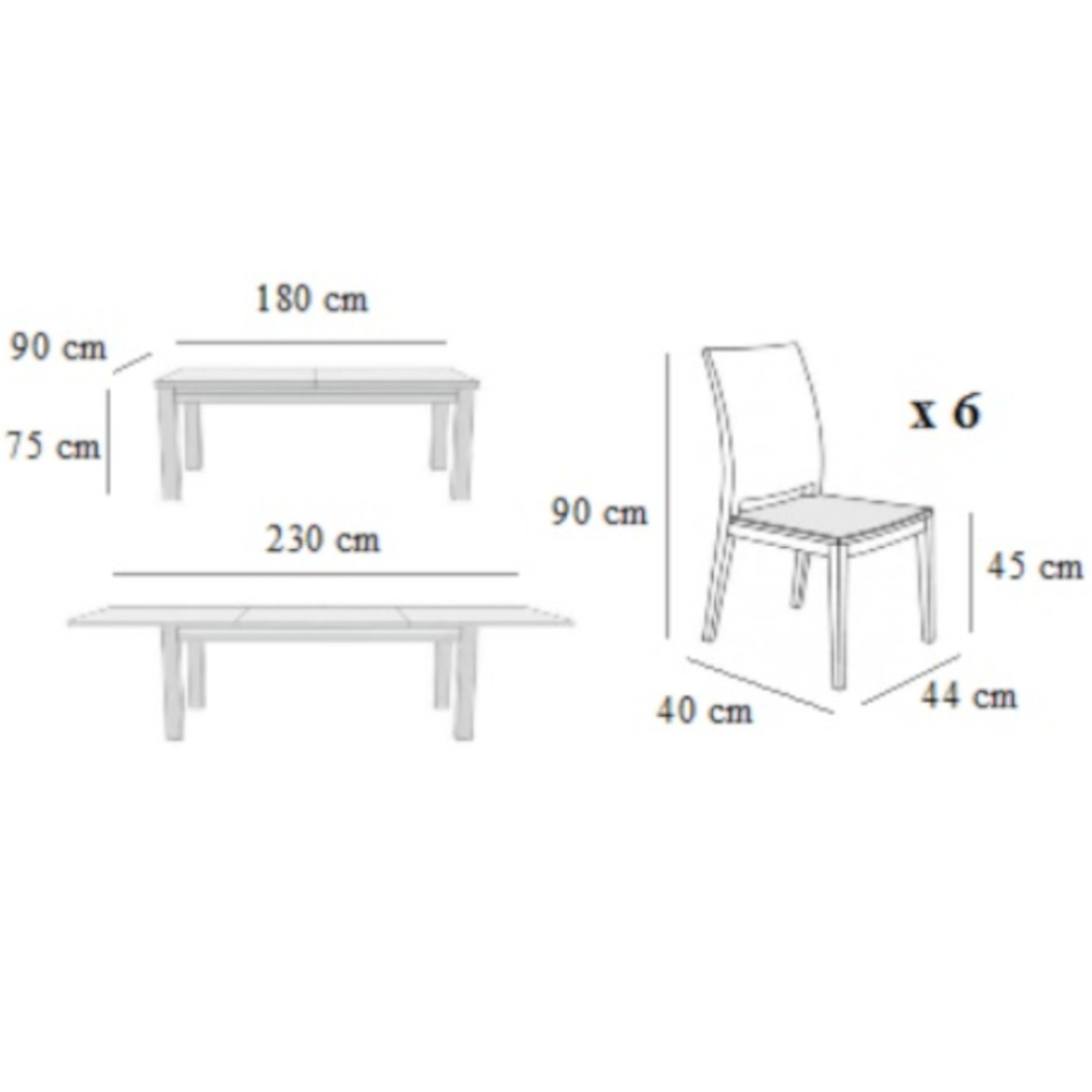 Set sto i stolice Fabian 1 + 6 beli