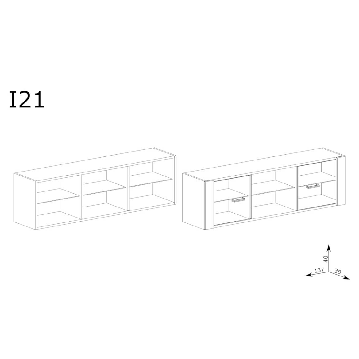 Indianapolis zidni element  2 vrata+2 otvora 137x30x40 izbeljena bela