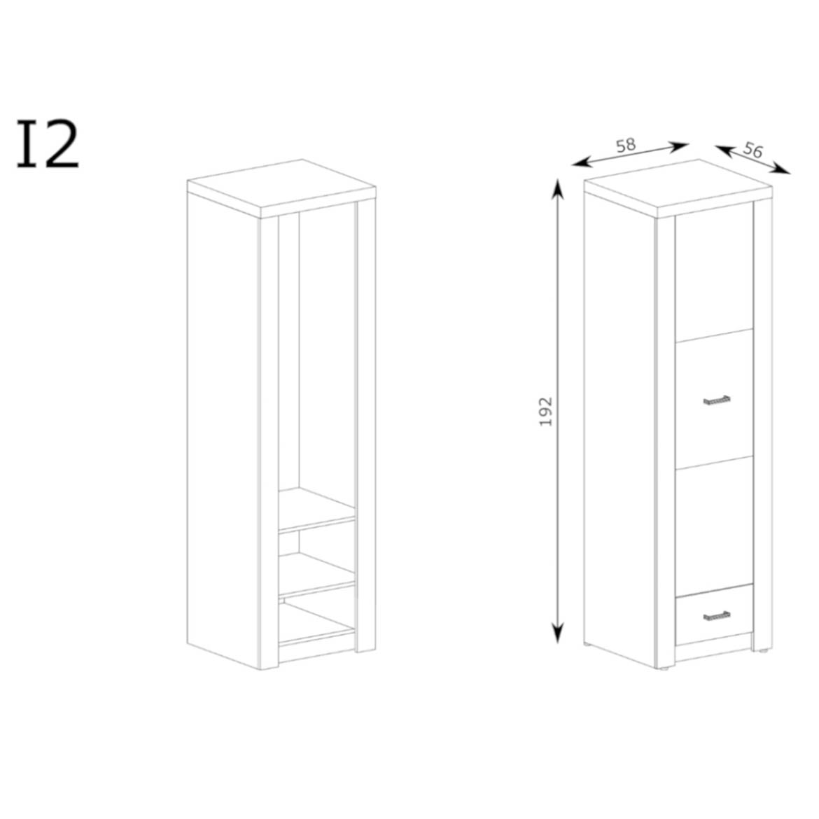 Indianapolis ormar 1 vrata+ 1 fioka 58x56x192  izbeljena bela