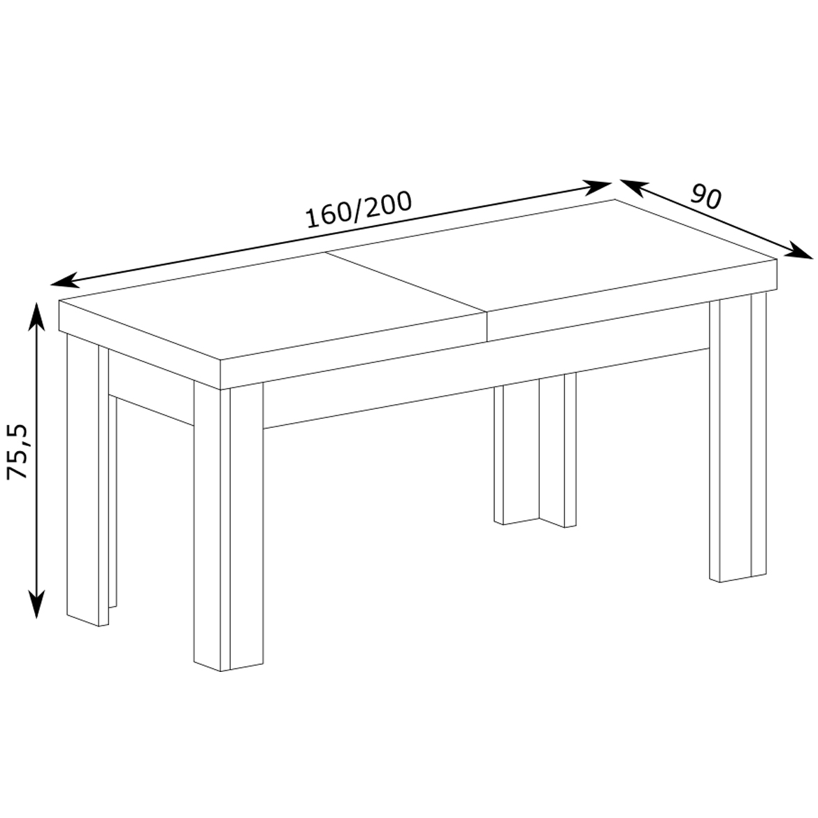 Indianapolis sto 160(200)x90x74 tamni jasen