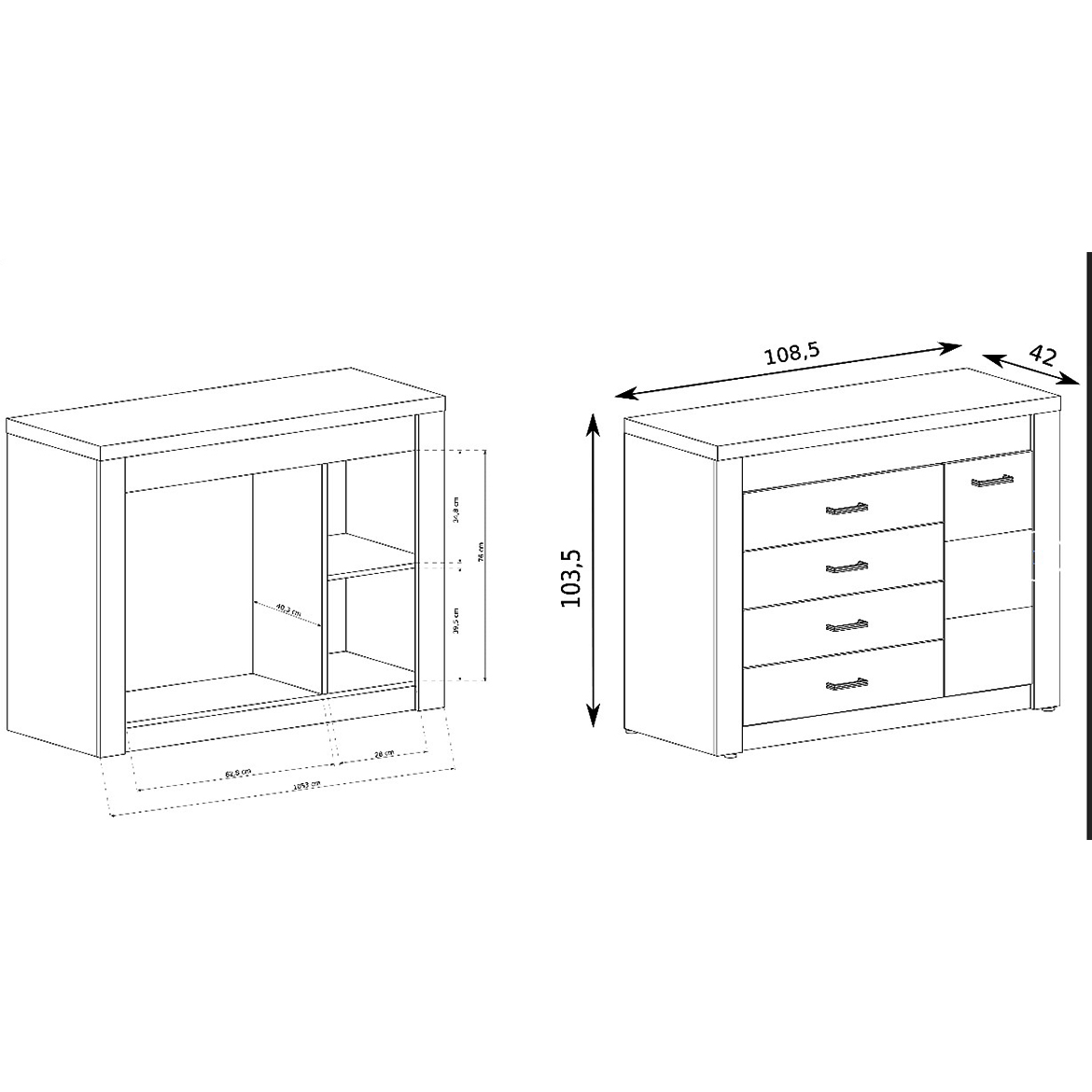 Indianapolis komoda 1 vrata+4 fioke 109x42x104 tamni jasen