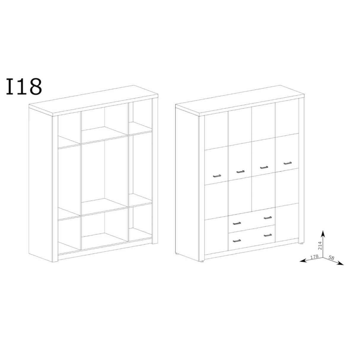 Indianapolis ormar 4 vrata+2 fioke178x58x214  tamni jasen