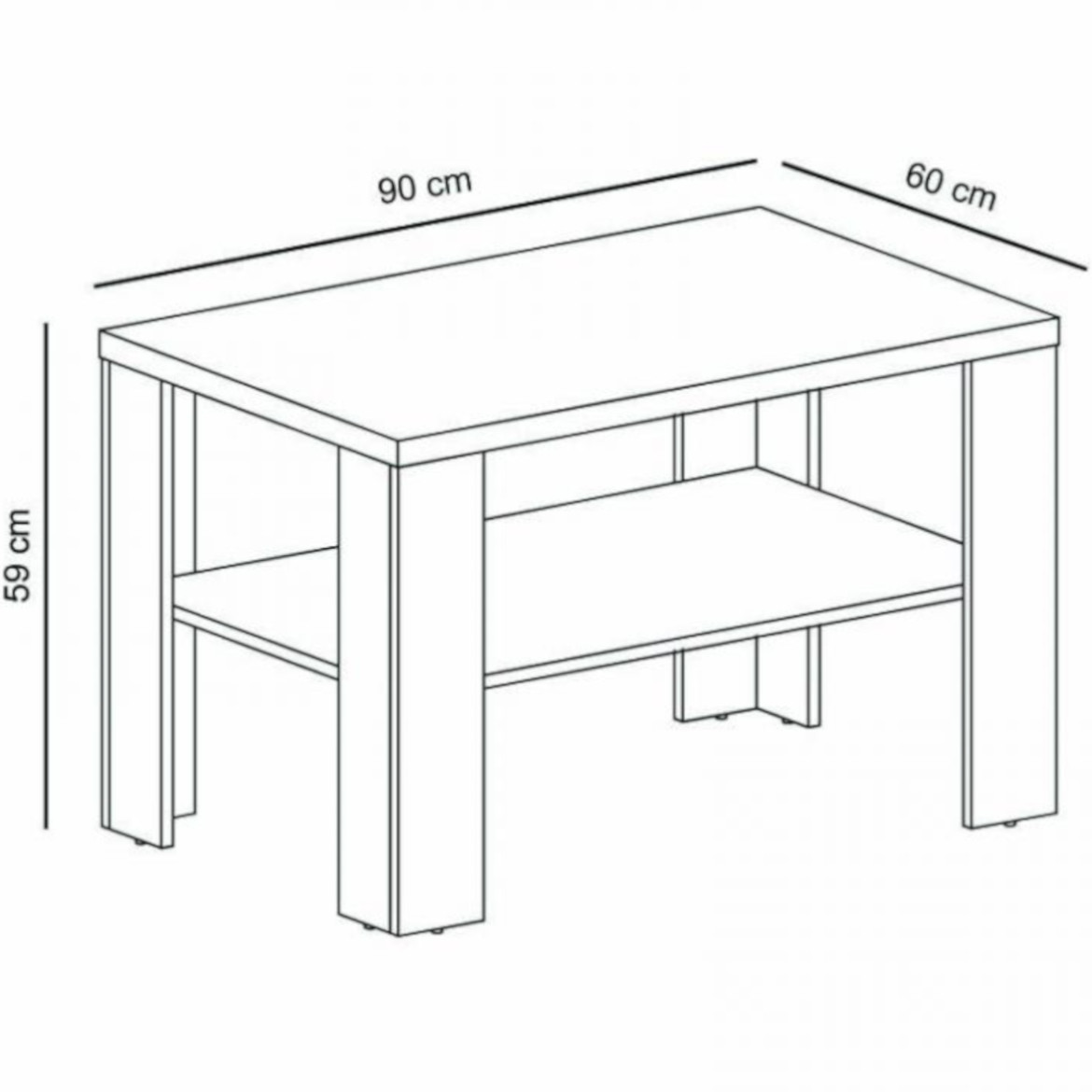 Antica klub sto 1 polica 90x60x59 hrast