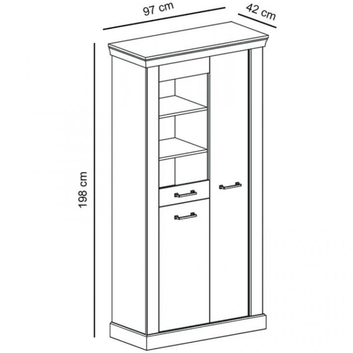 Antica šira vitrina  2 vrata/staklo 97x42x198 hrast