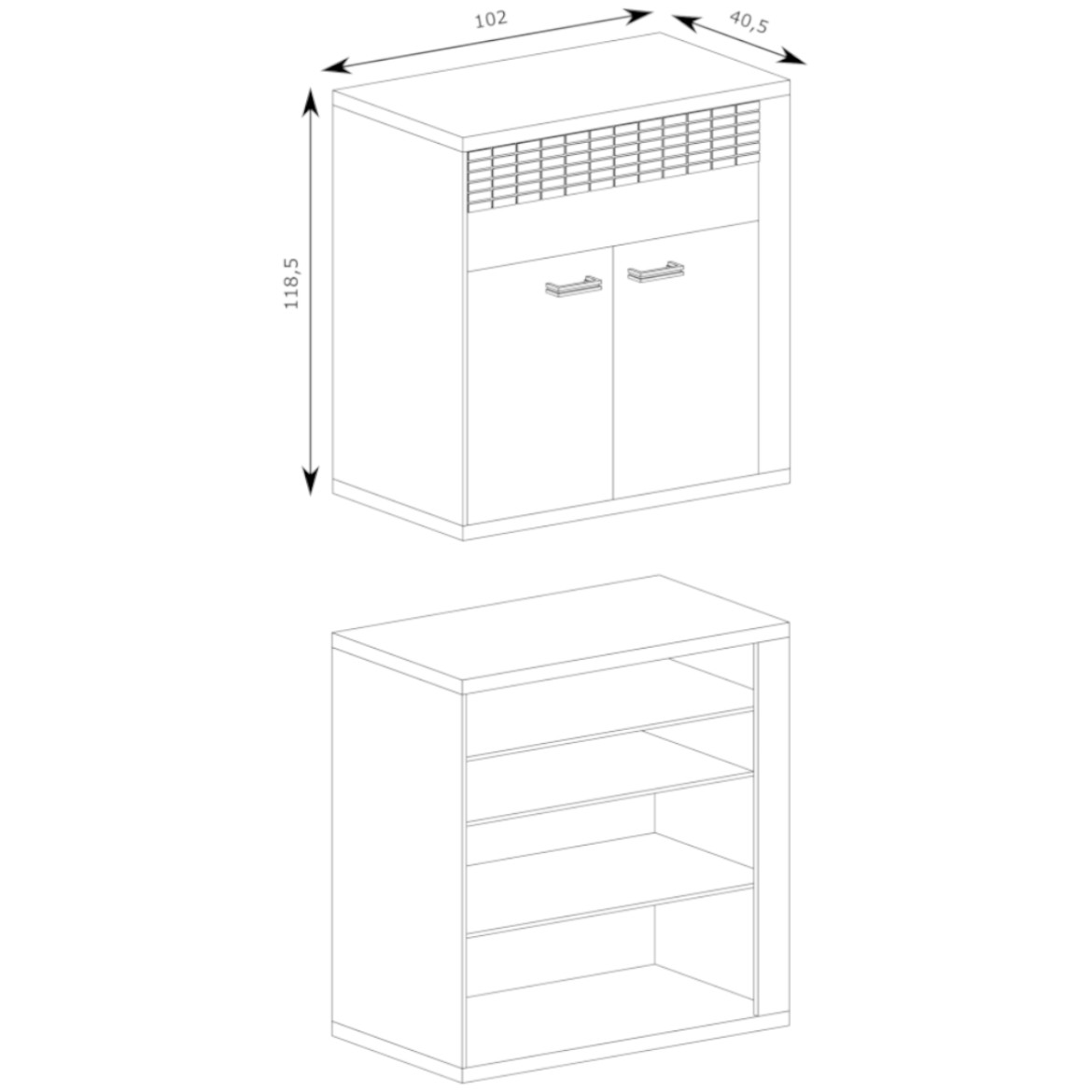 Natural komoda 2 vrata+ 2 fioke 102x40,5x118,5 natur