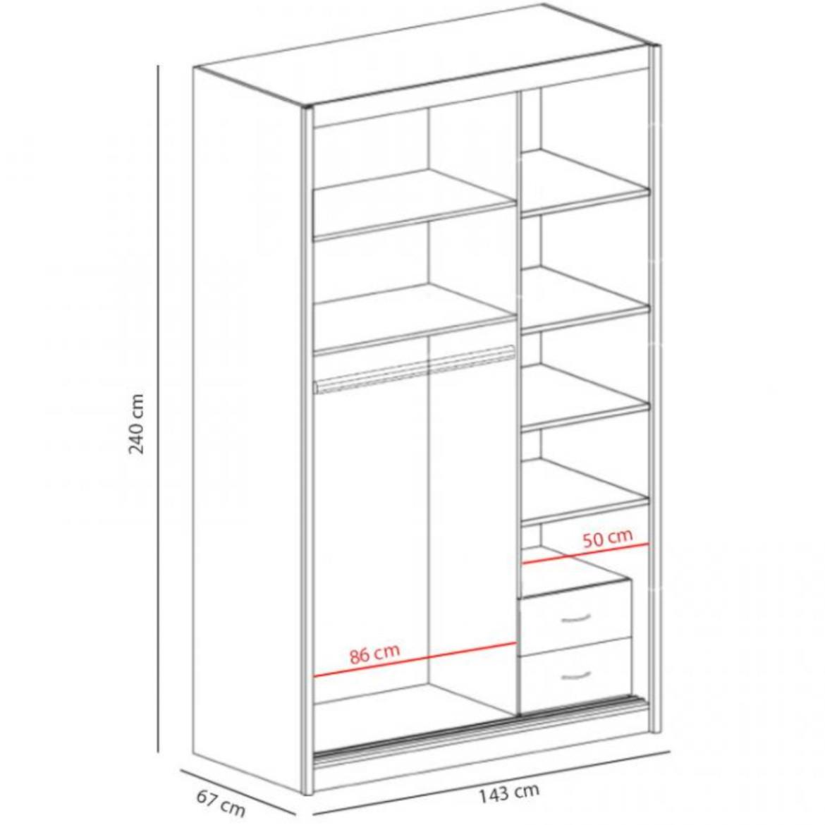 Ormar Karol 2 vrata 143x67x240 sivi hrast/ogledalo