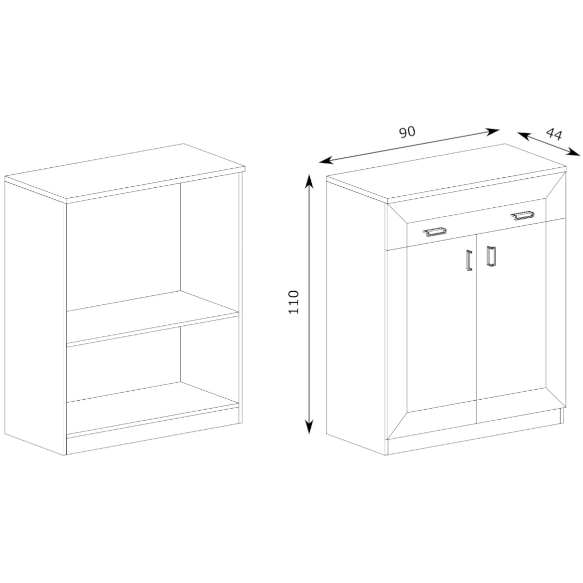 Tadeusz komoda 2 vrata+1 fioka 90x44x110 tamni hrast