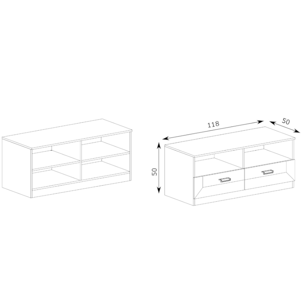 Tadeusz TV komoda 2 fioke 118x50x50 cm tamni hrast
