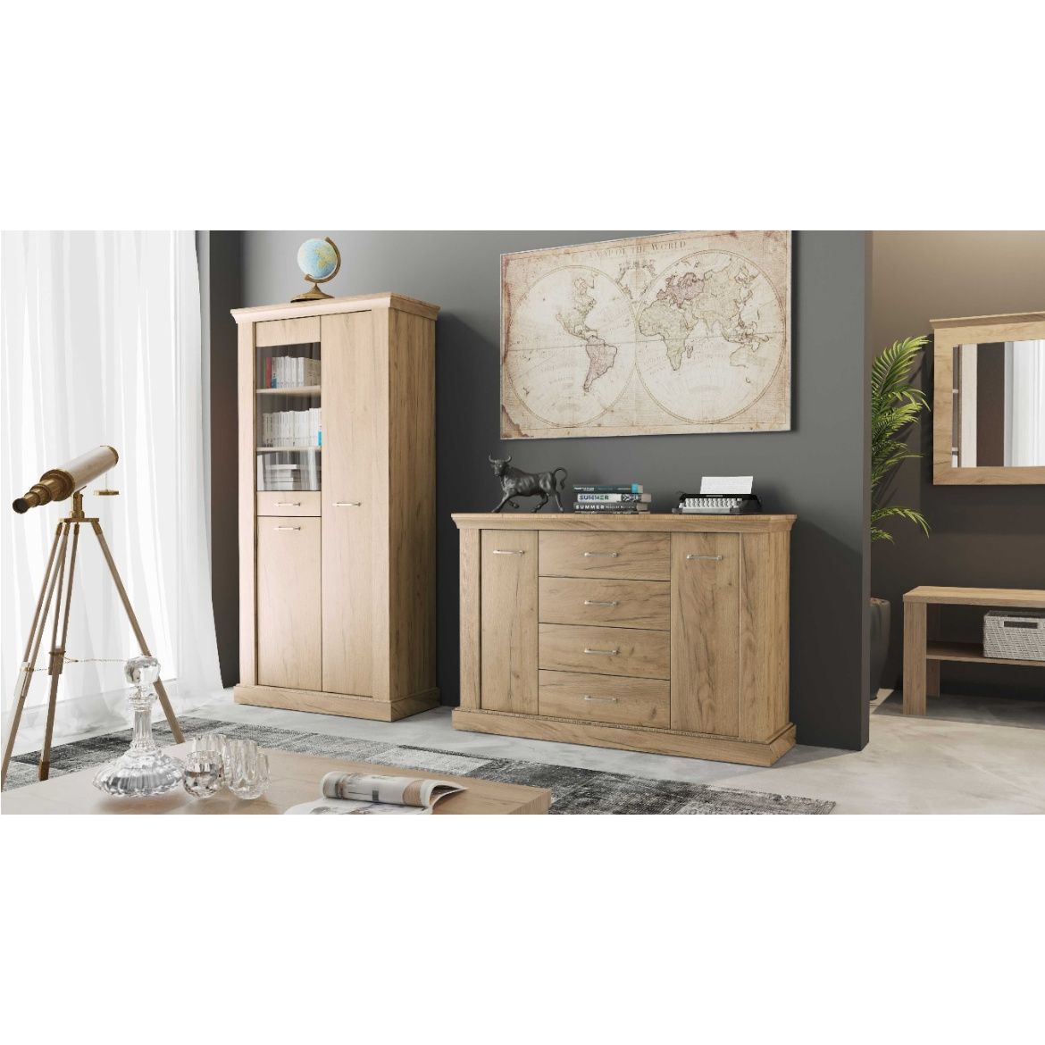 Ormar Antica 2 vrata 183x68x220 kraft zlatna/ogledalo