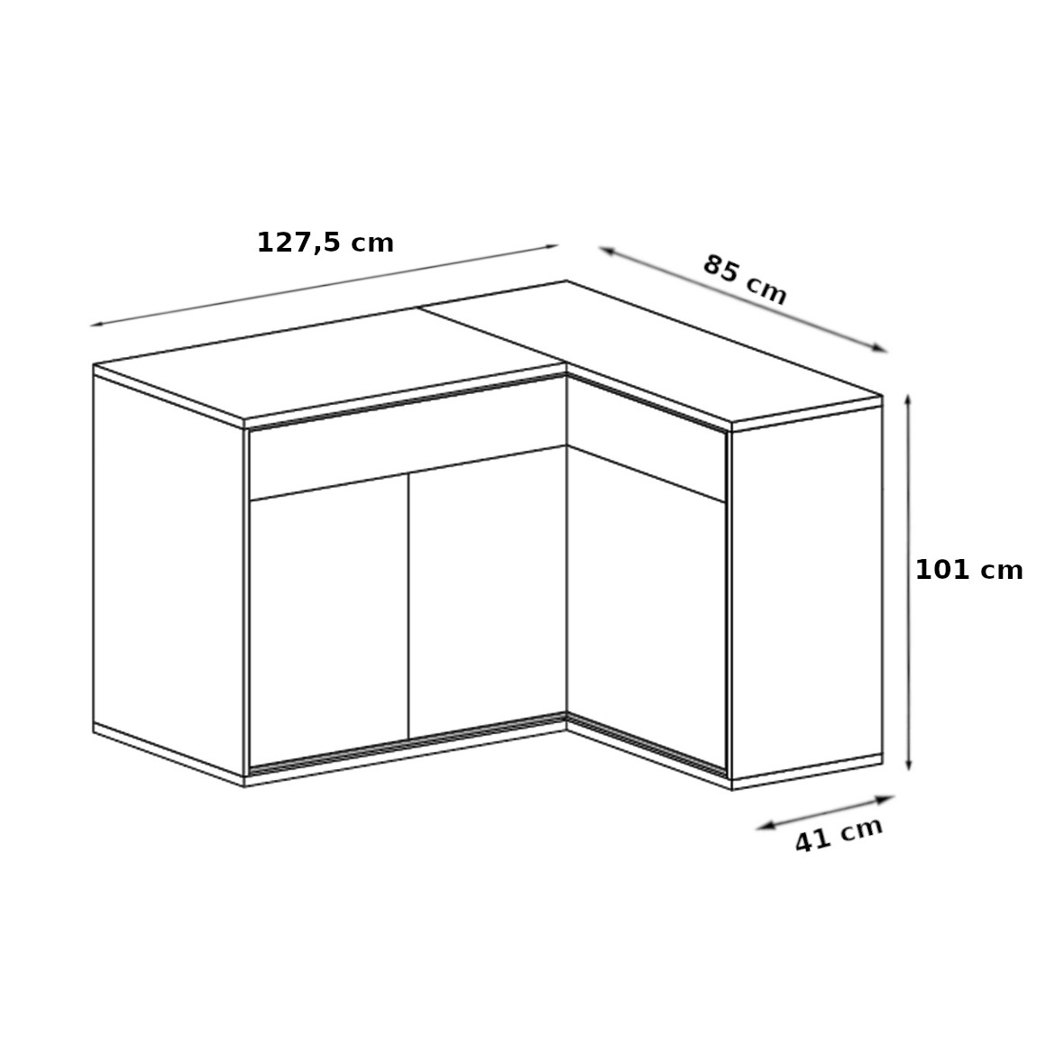 Mediolan ugaona komoda 3 vrata+2 fioke 127,5x85x41x101 natur